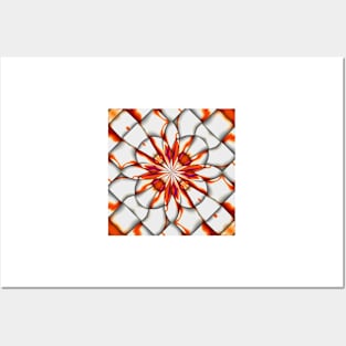 Orange pattern on silver weaved background. Posters and Art